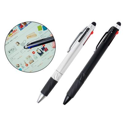 タッチペン付3色ボールペン　シルバーV010565