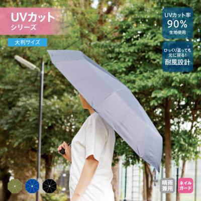 大判耐風UV折りたたみ傘（セミオートタイプ）（ネイビー）/TS-1787